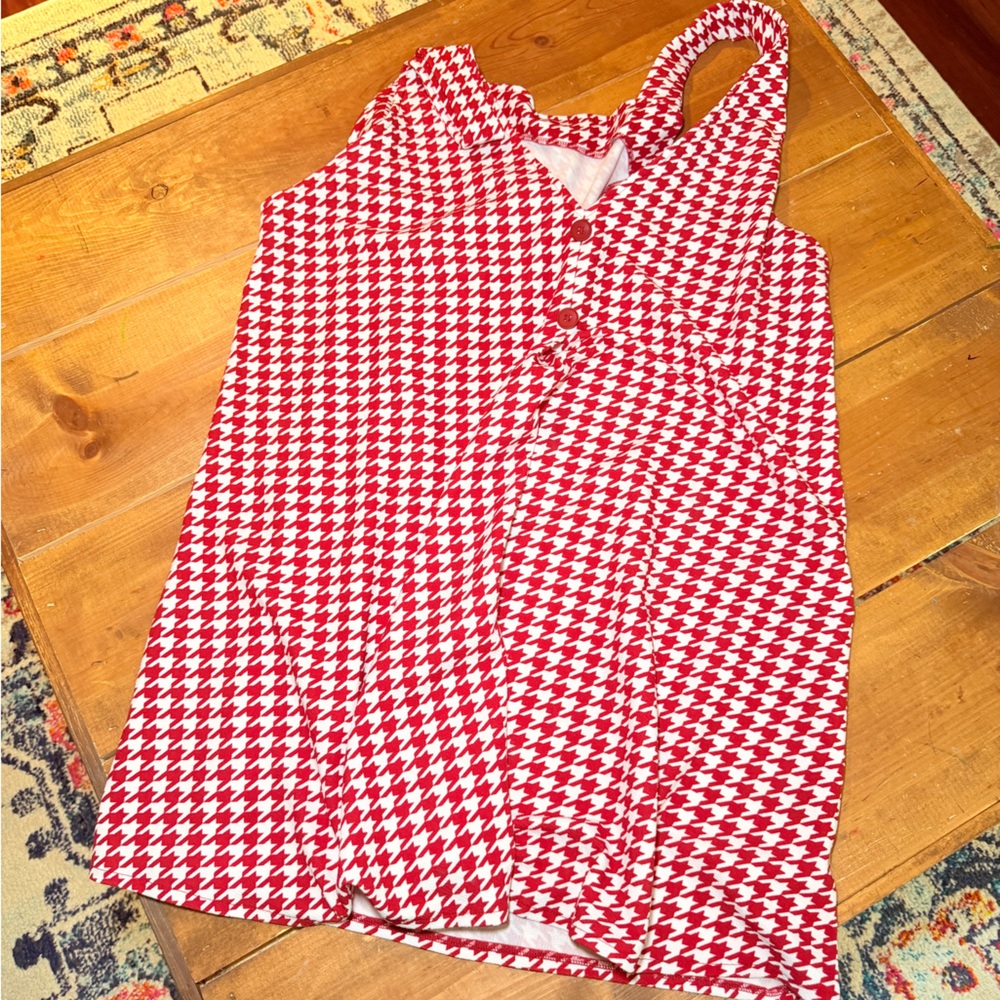 Amazon Essentials Red and White Houndstooth Dress